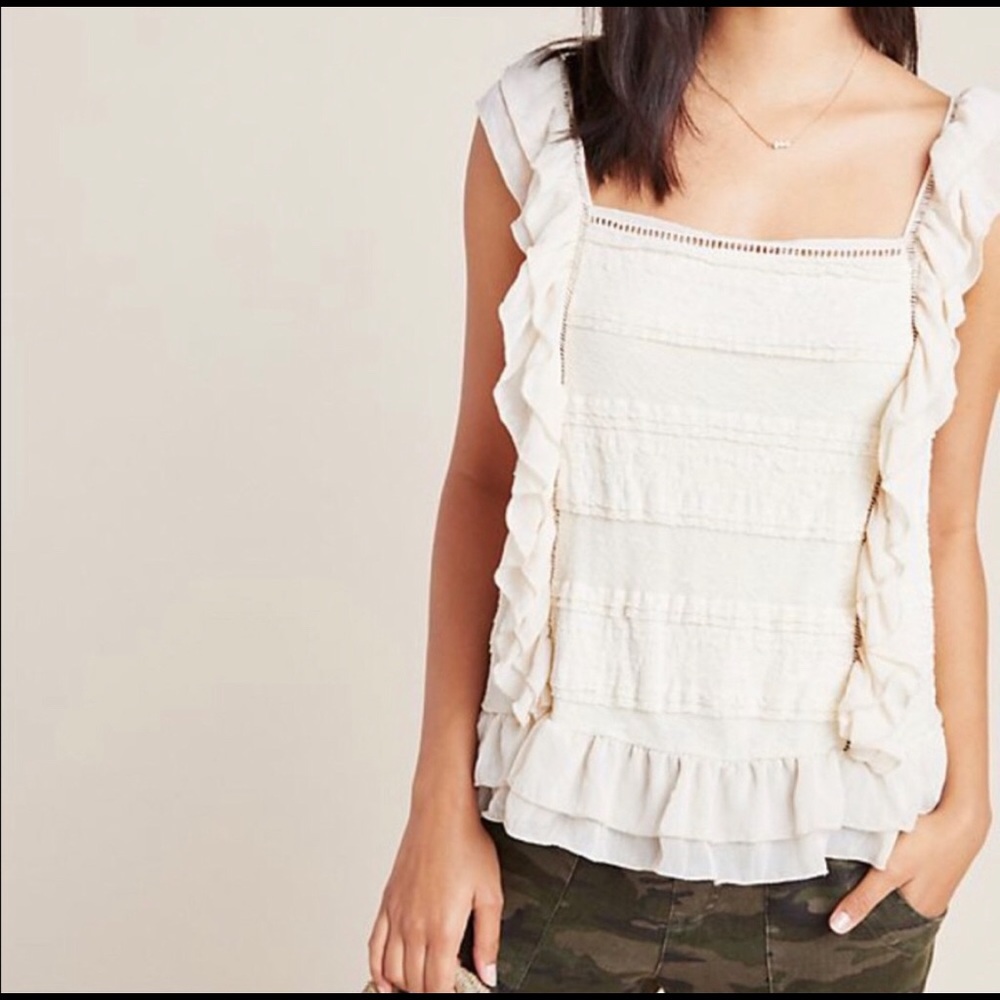 Anthropologie Eri + Ali Tyler Ruffled Tank Ivory